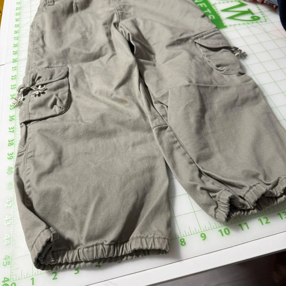 Y2K Style Gymboree Girls Adjustable Gray Joggers Cargo Pants Floral size 9